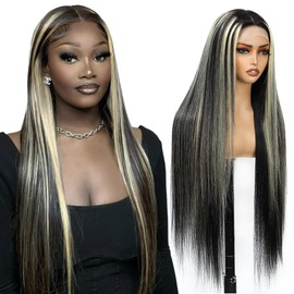 Kephare FB/613 Balayage Highlight Ombre Lace Front Wig Human Hair 180 Density Straight 13x4 HD Transparent Lace Front Wigs Human Hair Pre Plucked 26 Inch Ash Blonde Wig for Women