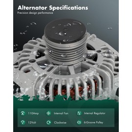 SCITOO SCITOO Alternator Fits for Hyundai Sonata 2.0L 2011-2014, Santa Fe 2.4L 2010-2012, Fit for Kia Optima 2.0L 2012-2013, for Sorento 2.4L 2011-2012- 12V 110Amp CW 6-Groove Pulley, OE# 11493