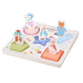 Peter Rabbit Wooden Shape Sorter 3D Puzzle, Educational Character Board with 5 Pieces, Beatrix Potter Classic