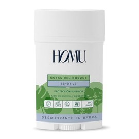 Homu | 1 Pieza Desodorante Natural en Barra Notas del Bosque Sensitive - Fórmula para pieles sensibles (sin Bicarbonato de sodio) - Cont. 55 grs. Por 