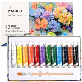 Marco Watercolor Paints, 12-Color Set with Brush, Gouache, Watercolor, Quick Drying, Durable, For Cloths, Paper, Wood, and Ceramics, Crafts, Illustrations, Coloring Books, Elementary Students, Beginners, Enigu Set, Handmade, Art Supplies
