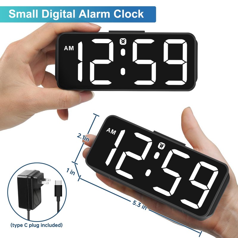Peakeep Small Digital Alarm Clock Plug in for Bedrooms Bedside,