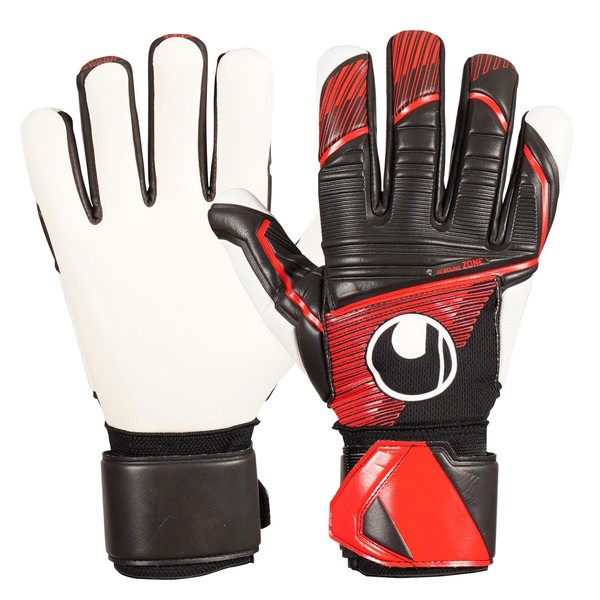 uhlsport Game Soccer GK Keeper Gloves Powerline Super Soft Half Negative 1011308 01 5 Black x Red x White