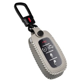 YONUFI for Ram Key Fob Cover with Keychain Leather Remote Car Smart Key Case Protector Holder Compatible with Dodge RAM 1500 2500 3500 4500 5500 2019-2024 (Gray)