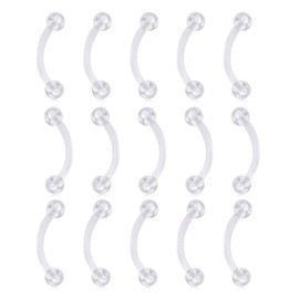 FECTAS 16G Clear Flexible Plastic Daith Rook Earrings Eyebrow Rings Curved Barbells Belly Piercing Retainers 15PCS