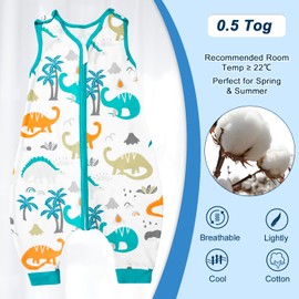 MOEMOE BABY 0.5 Tog Sleeping Bag with Legs Summer Sleeping Bag with Feet Toddler Sleep Sack Cotton Sleep Bag with Feet Sleeveless Sleep Bag,9-18 Month,Dinosaurs,S
