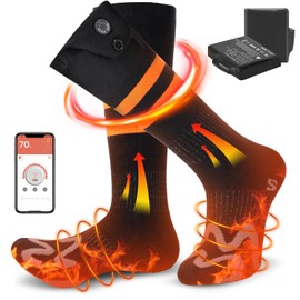 Heated Socks for Men Women,7.4V 3000mAh Rechargeable Heated Socks with APP Control Washable Electric Heating Socks Feet Warmer for Winter Outdoor Sports Hunting Skiing Camping (Orange Black-S)