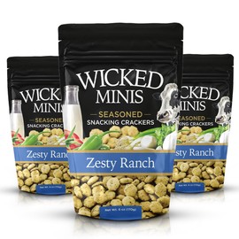Wicked Minis Soup & Oyster Crackers - Saltine Soup Crackers Salted Flavored Mini Puffed Savory Snacking Mix, Salad Toppers, Seasoned Croutons for Chili 6oz (Zesty Ranch Pack of 3)