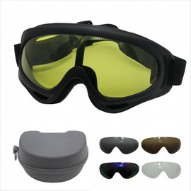 Omana Safety Goggles, Single frame with 5 lenses, Windproof Dustproof Motorcycle Riding Goggles with UV Protection, Removable, Anti-Fog Shield for Skiing, Cycling, Snowmobile, Airsoft & Outdoor Sports