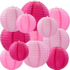 prxififeq Hot Pink Paper Lanterns 12Pcs Hanging Round Paper Lanterns Decorative for Graduation Baby Shower Wedding Birthday Family Parties ﻿