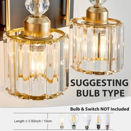 DIAMONDFORGE Bathroom Vanity Light Fixtures Over Mirror - Makeup Lighting Black Gold - for Modern Wall, Bath, Desk, Farmhouse, Hallway - 4 Crystal Lights