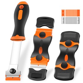 NECAMOCU 3 Pack Razor Blade Scraper, Premium Cleaning Scraper Tool with 60 PCS Metal & Plastic Razor Blades, Multi-Purpose Glass Scraper for Windows, Sticker, Decals, Cooktop, Paint Removal (Orange)