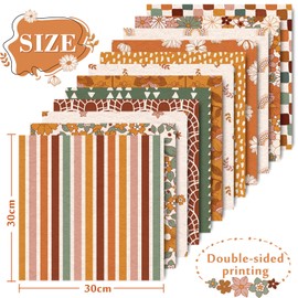 Whaline 24Pcs Floral Pattern Paper 30x30cm Retro Boho Rainbow Double-Sided Scrapbook Paper Hippie Groovy Craft Paper Folded Flat for DIY Background Card Making Photo Album Junk Journal Decoration