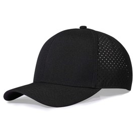 Mens Breathable Baseball Cap Quick Dry Laser Cut Mesh Ball Curved Brim Snapback Hat Lightweight for Outdoor Sports Black