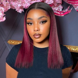 Ailwelia Ombre 99j Burgundy Bob Wig Human Hair For Black Women Bob Wigs Human Hair Pre Plucked 5x5 Hd Lace Closure Wigs Human Hair With Baby Hair 1b 99j Burgundy Colored Bob Wig 16 Inch Closure Wig