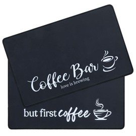 SHACOS Coffee Mat 2pcs 12x19 Coffee Bar Mat Absorbent Non Slip Coffee Mat for Countertops Coffee Bar Accessories Coffee Dish Drying Mat for Coffee Station Waterproof, Black