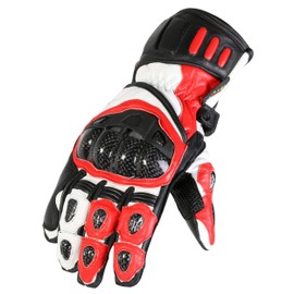 Texpeed Motorcycle Mens Leather Riding Gloves Motorbike Moped Biker Air Vented With CE Knuckle Armour Protection Red White Black - S