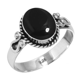 Jeweloporium 925 Sterling Silver Ring for Women Genuine Black Onyx Stone Boho Silver Ring Size U Engagement Gift Statement Jewelry
