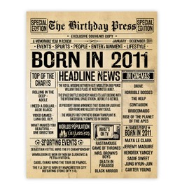 Stuff4 14th Birthday Poster Unframed - Born In 2011 Vintage Newspaper - Happy 14th Birthday Gifts for Girls Boys Retro Back In 2011, 8x10 Inch Fourteen Fourteenth Decor Decoration Bday Party