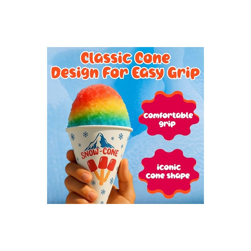 Concession Essentials Paper Snow Cone Cups, 6 oz, Wax Coated,
