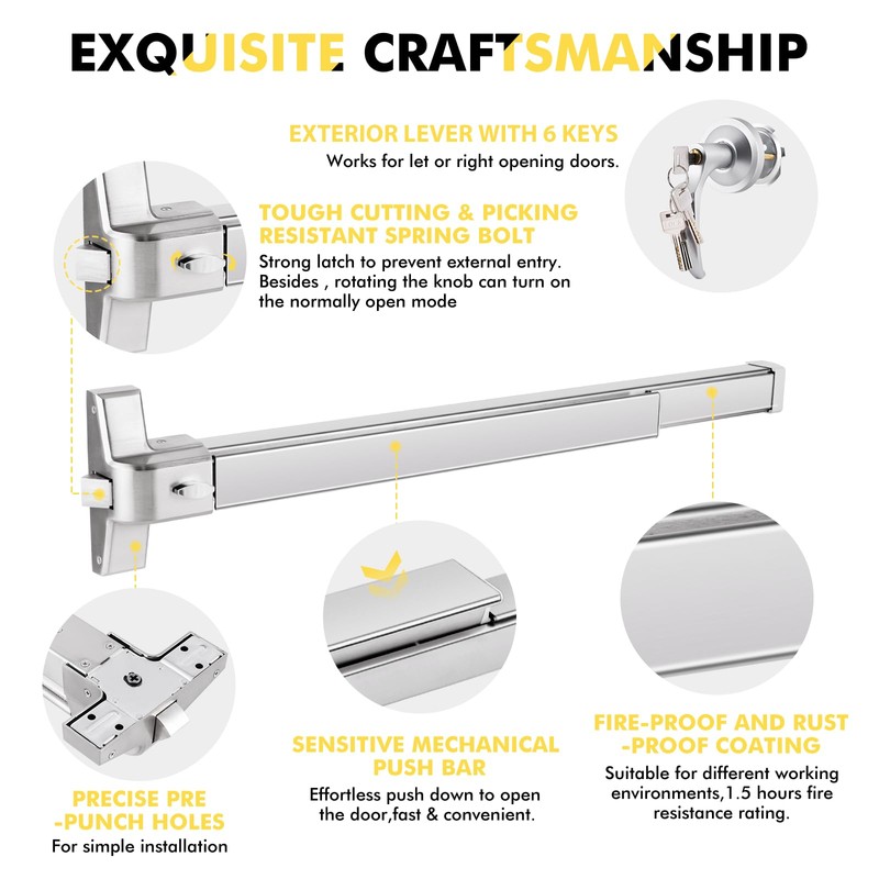 YUCHENGTECH Door Push Bar Panic Exit Device 31.5IN Panic Bars