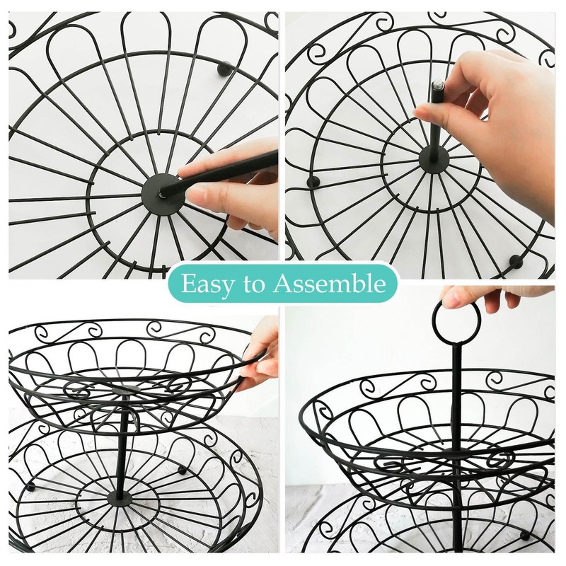 Fruit Basket Black Iron European Style Double Layer Fruit Storage