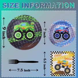 Monster Truck Party Plates and Napkins - Monster Truck Party Decorations - Monster Truck Party Tableware - Monster Truck Party Favors - Monster Truck Party Supplies Serves 20 Guests