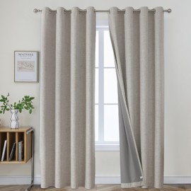 Joydeco Blackout Curtains 120 Inches Long, Extra Long Blackout Curtains for Living Room Bedroom, Linen Textured Room Darkening Curtains Drapes for Windows with Grommets(52x120, Greyish White)