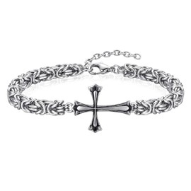 AiliFe Byzantine Cross Bracelet for Men Women,Stainless Steel Bracelet Chain Link Bracelets 14K White Gold Plated Jewelry Gifts for Him Dad