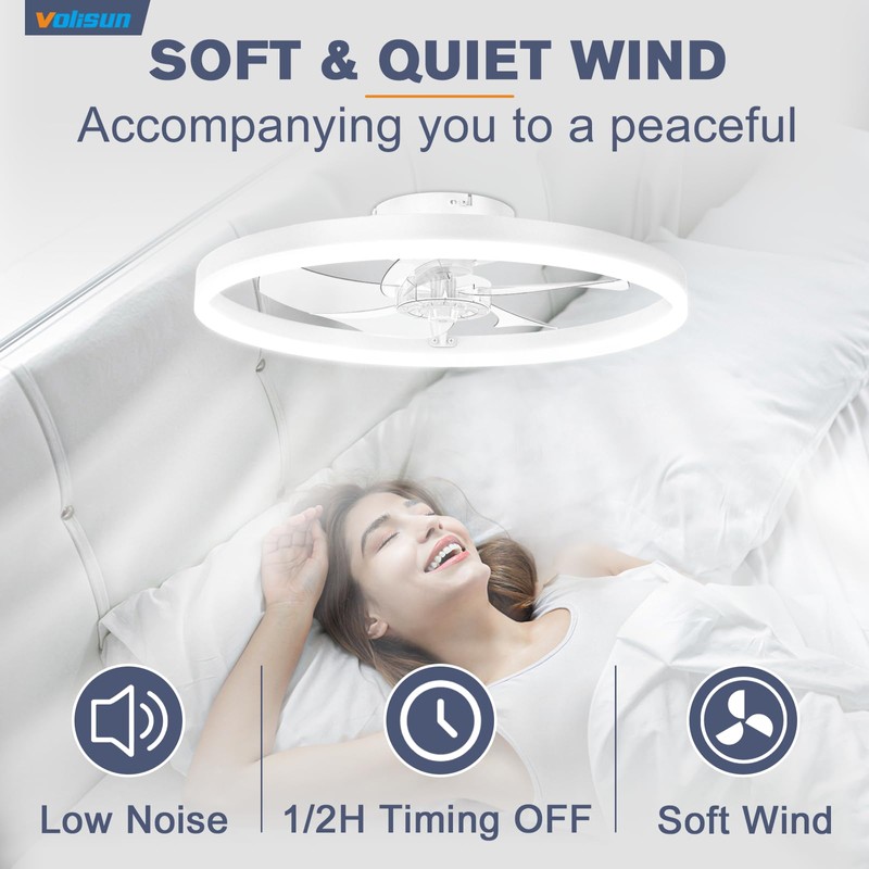 VOLISUN Low Profile Ceiling Fans with Light and Remote,19.7in Modern