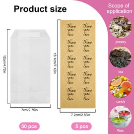 50 Sets Wedding Confetti Bags Kit 70x125mm Wedding Confetti Glassine Bags with 50 PCS Kraft Brown Wedding Confetti Stickers Biodegradable Wedding Favor Bags Glassine Envelopes for Wedding