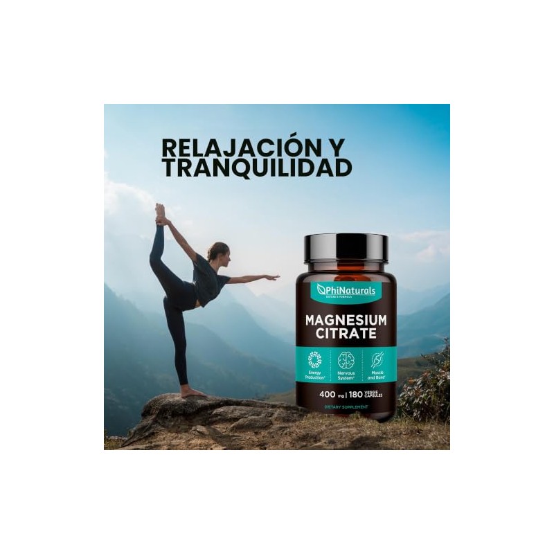 Citrato de Magnesio 400 mg 180 cápsulas por Phi Naturals
