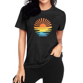 tiorhooe Sunshine Women's Retro Hiking T-Shirt for Women Summer Vintage Graphic Tees, gray