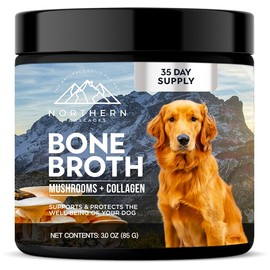 Bone Broth for Dogs – Grass-Fed Beef Protein Powder with Medicinal Mushrooms – Supports HIPS, Joints, Digestion & Immunity – All-Natural Food Topper – 60 Servings (3 oz, 83 Grams)