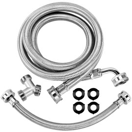 Beaquicy 4FT Premium Steam Dryer Hose Installation Kit by Beaquicy - Include 4 Foot Stainless Steel Hoses,1 Foot Inlet Adapter Hose and Brass Y Connector
