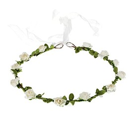 Love Sweety Rose Flower Headband Girls Bohemian Floral Crown Wreath Photo Prop (White)