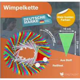 Dekotalent® XXL Bunting Fabric 100 Metres Colourful Garland Banner Flag – Indoor & Outdoor Decoration