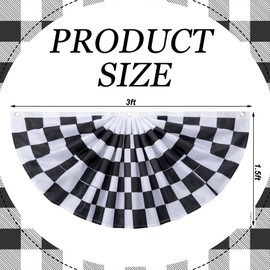 Gilprop 2 Pcs 1.5 x 3 Ft Checkered Fan Flag Single-sided Black and White Racing Flags Racing Outdoor/Indoor Half Fan Flag Decoration Black and White Patriotic Holiday Party Decorations