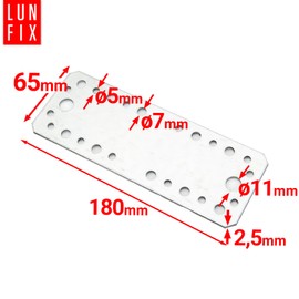 Flat Connector Perforated Plate Steel Connector Perforated Sheet Galvanised Indoor Outdoor 180 x 65 x 2.5