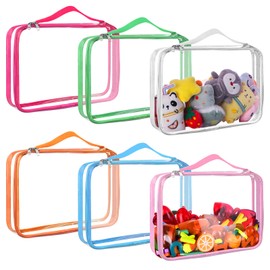 6 Colors Clear Toy Storage Bags PVC Organizing Bags with Zipper Reusable Waterproof Toy Bags with Handle, 12.6x9 inch Plastic Storage Bag for Board Games, Building Blocks, Puzzles