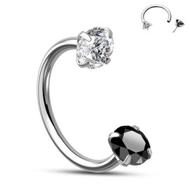 Oufer Push Pin  (Not Screw In) Clear/Black CZ Horseshoe Nose Ring  - 316L Stainless Steel - Color: clear+black CZ, size: 8mm