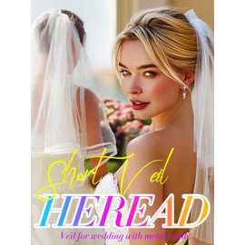 HEREAD Pearl Bride Wedding Veil Short Starfish Waist Length Bridal Tulle Veils Hair Accessories with Comb and Cut Edge (White)