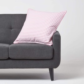 HOMESCAPES - 100% Cotton - Gingham Check - Large Cushion Cover - 60 x 60 cm Square - 24 x 24 Inches - Pink White - 100% Cotton Sofa Pillow Cushion Cover - Washable