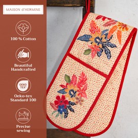 Maison d'Hermine Double Oven Mitts 100% Cotton 7"x35" Double Oven Mitt Heat Resistant BBQ Cooking Gloves with Loop, Baking, Grilling, Home, Kitchen, Handling Hot Pans (Kalahari)