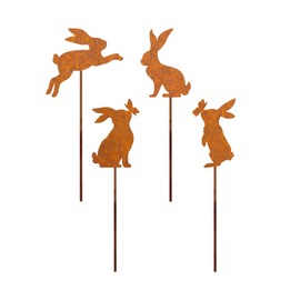 lafomukea Set of 4 Patina Easter Rabbit Garden Stakes, Decorative Rust, Decorative Rabbit Garden Decoration, Easter for Garden Decoration, Outdoor, Weatherproof, Spring Decoration