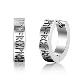 SIISPRI Viking Earrings for Men Women, Norse Viking Hoop Earrings Rune Carved Design Amulet Protection Huggie Hoops Earrings Jewelry Gift,Black/Silver/Gold Plated, Stainless Steel, No Gemstone