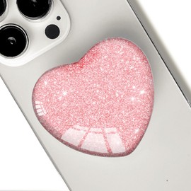 Luhoit - Expanding Moblile Phone Grip Heart Shape Glass Kickstand for Smartphones, Cell Phone Collapsible Stand - Pink