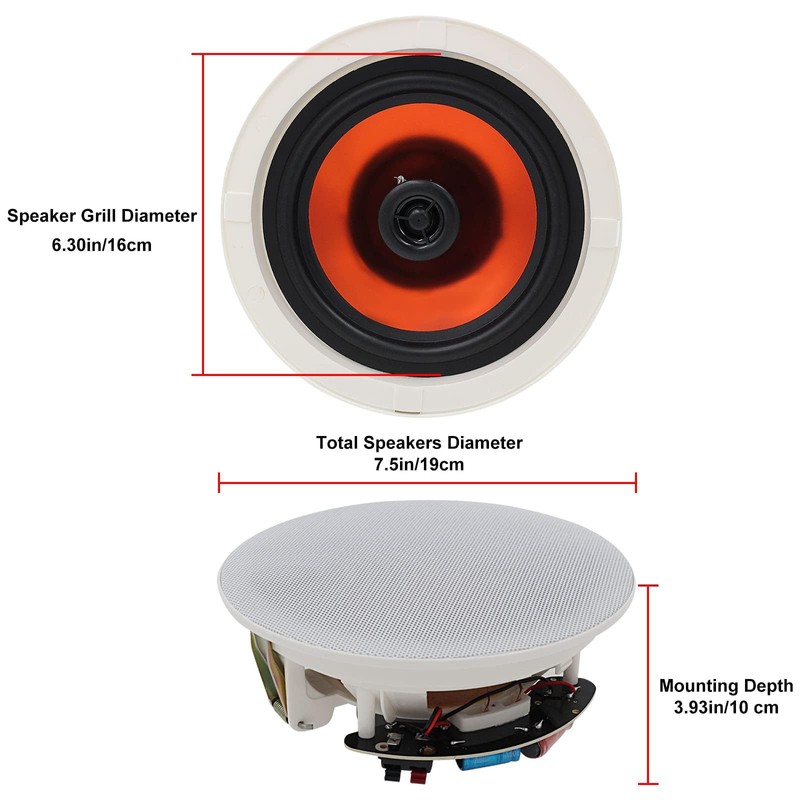 Herdio 6.5" 600 Watts Bluetooth Ceiling Speakers Wireless Home Recessed