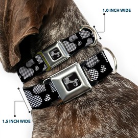 Buckle-Down Seatbelt Buckle Dog Collar - Eighties Hearts Black/White - 1.5" Wide - Fits 18-32" Neck - Large