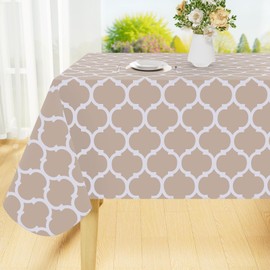 Smiry Rectangle Table Cloth, Waterproof Vinyl Tablecloths with Flannel Backing for Rectangle Tables, Wipeable Spillproof Plastic Tablecloth for Dining, Camping, Indoor and Outdoor (60"x120", Khaki)